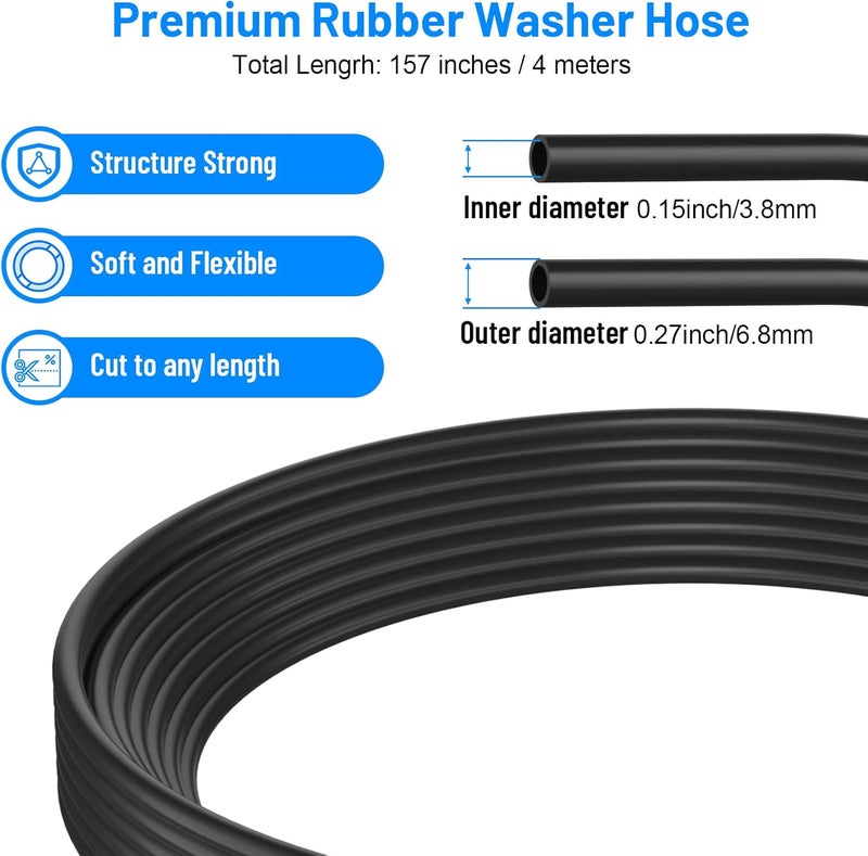 Comkrivy 52 in 1 Windshield Washer Nozzles Kit, Replacement for Chrysler, Dodge, Jeep, Ram - 4 Sprayer Nozzles, 157 Inch Fluid Hose, 12 Hose Connectors, 30 Hood Retainers - Image 5